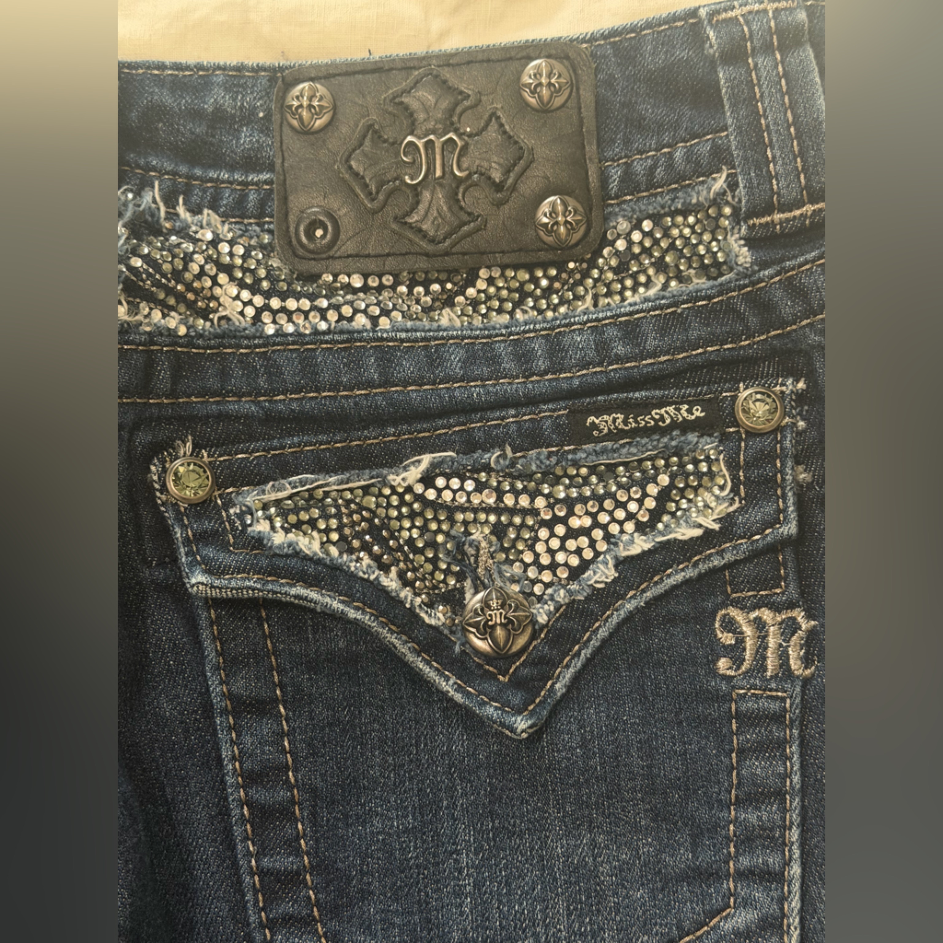 Miss Me Dark Blue Jeans With Silver Embellishments